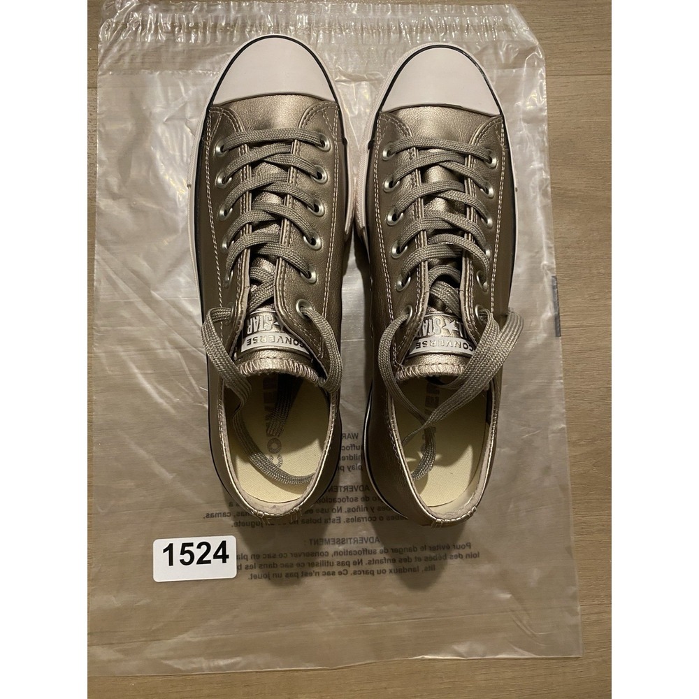 Converse Women's Chuck Taylor All Star Low Top Platform Sneakers Gold Metallic 9 - Picture 11 of 11